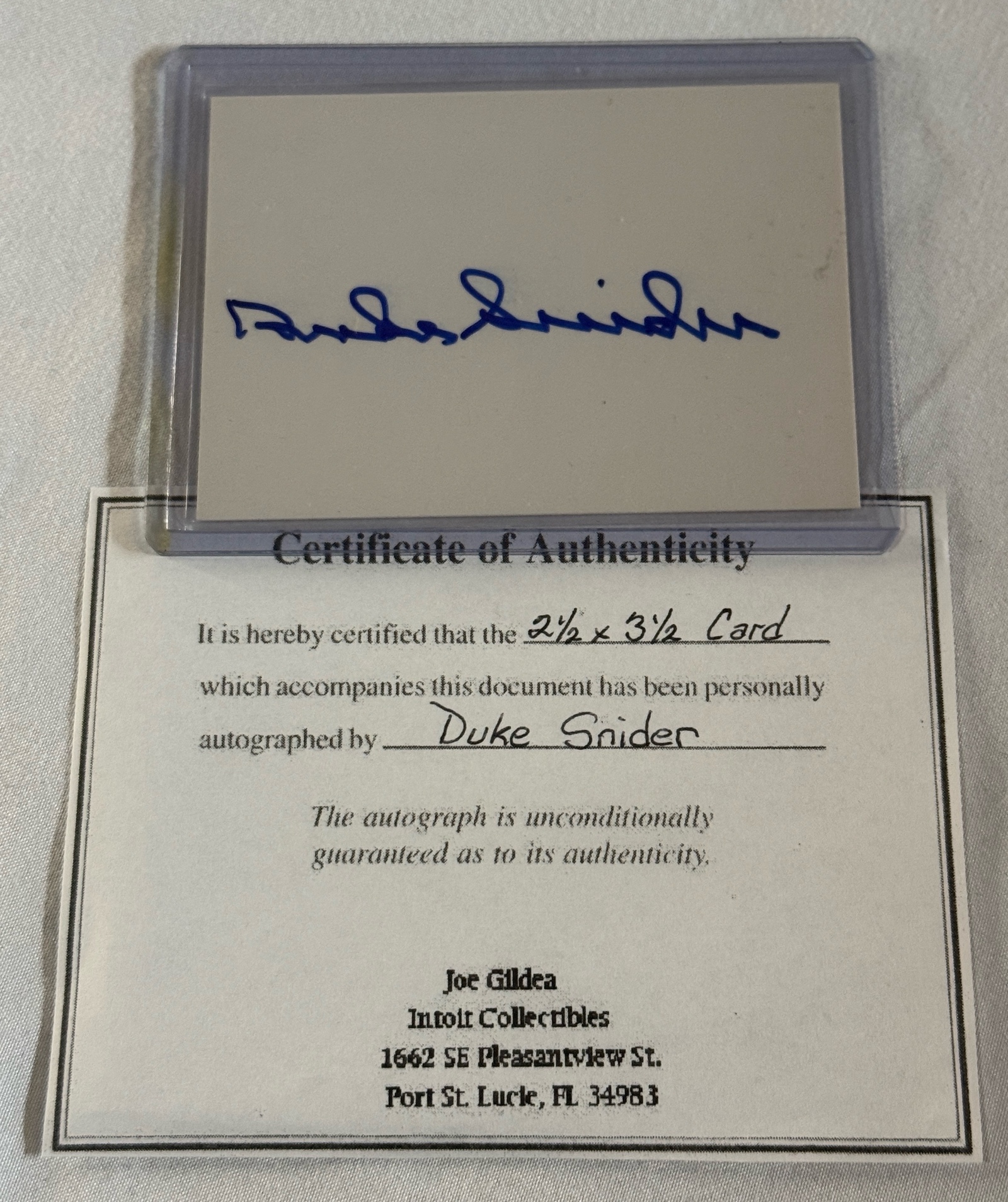 Duke Snider Autographed Post Card w COA