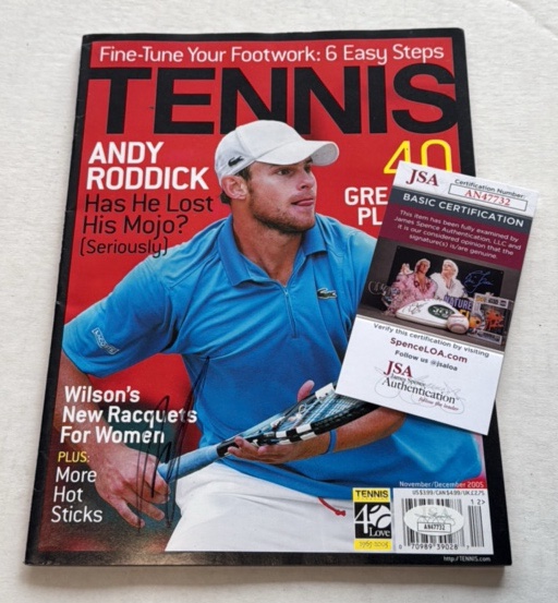 Andy Roddick Autographed Tennis Magazine with JSA COA