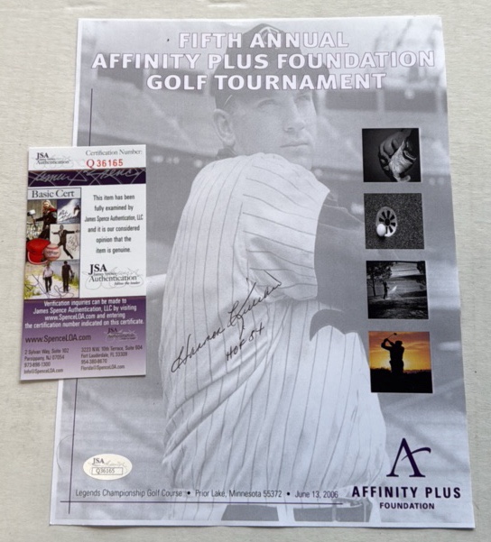 Harmon Killebrew Autographed With JSA COA Affinity Plus Foundation Program Minnesota Twins