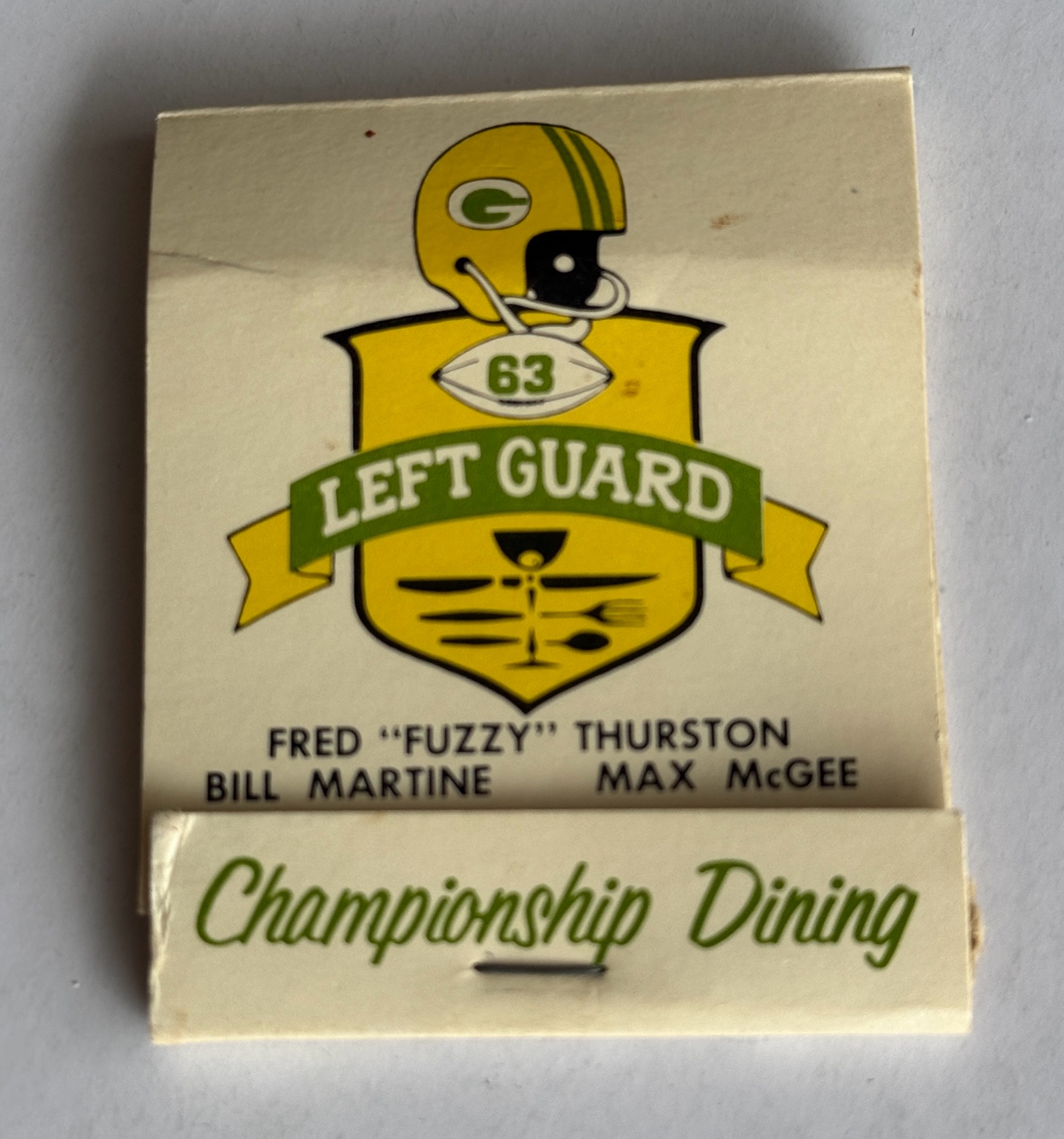 Vintage Green Bay Packers Championship Dining Matchbook