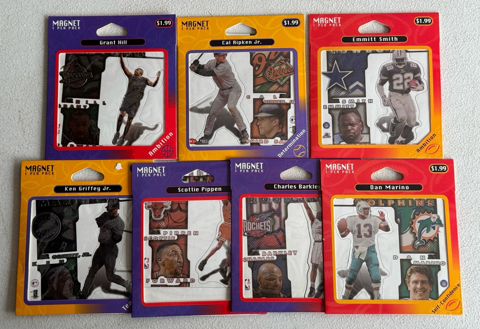 (7) Sports Magnet Packs - Marino, Barkley, Pippen, Griffey, Smith, Ripken, Hill
