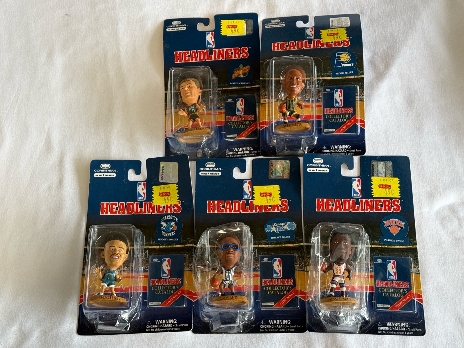 (5) Basketball Headliners Mini Figures - Bogues, Grant, Ewing, Schrempf, Miller