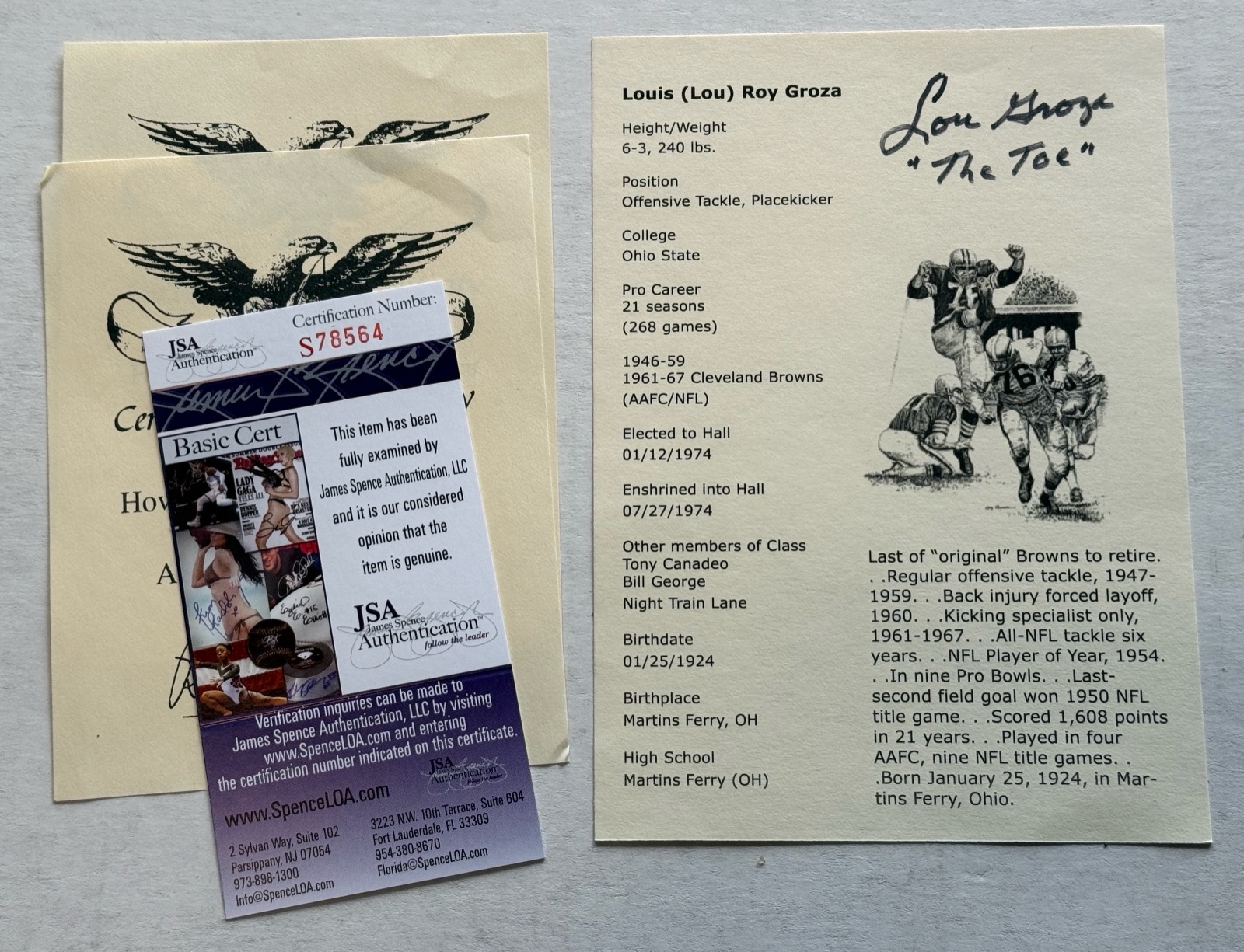 Lou Groza Autograph With JSA COA - Football