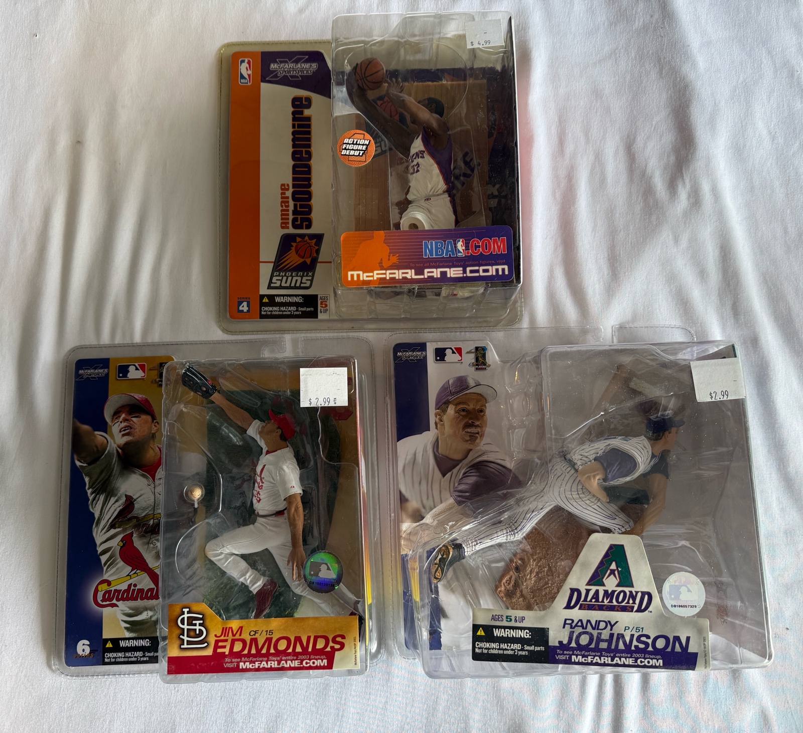 (3) McFarland Baseball  Basketball Figures - Randy Johnson, Jim Edmonds, Amare Stoudamire