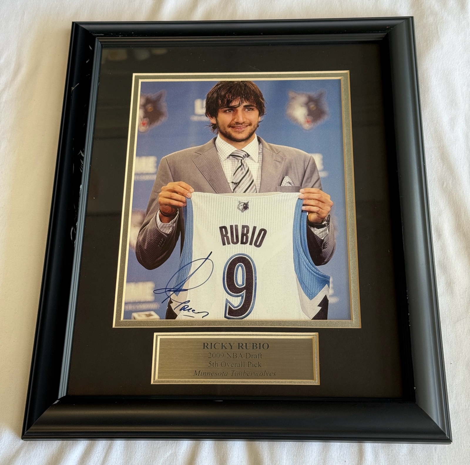 Ricky Rubio Autographed Framed and Matted Minnesota Timberwolves Basketball Photo