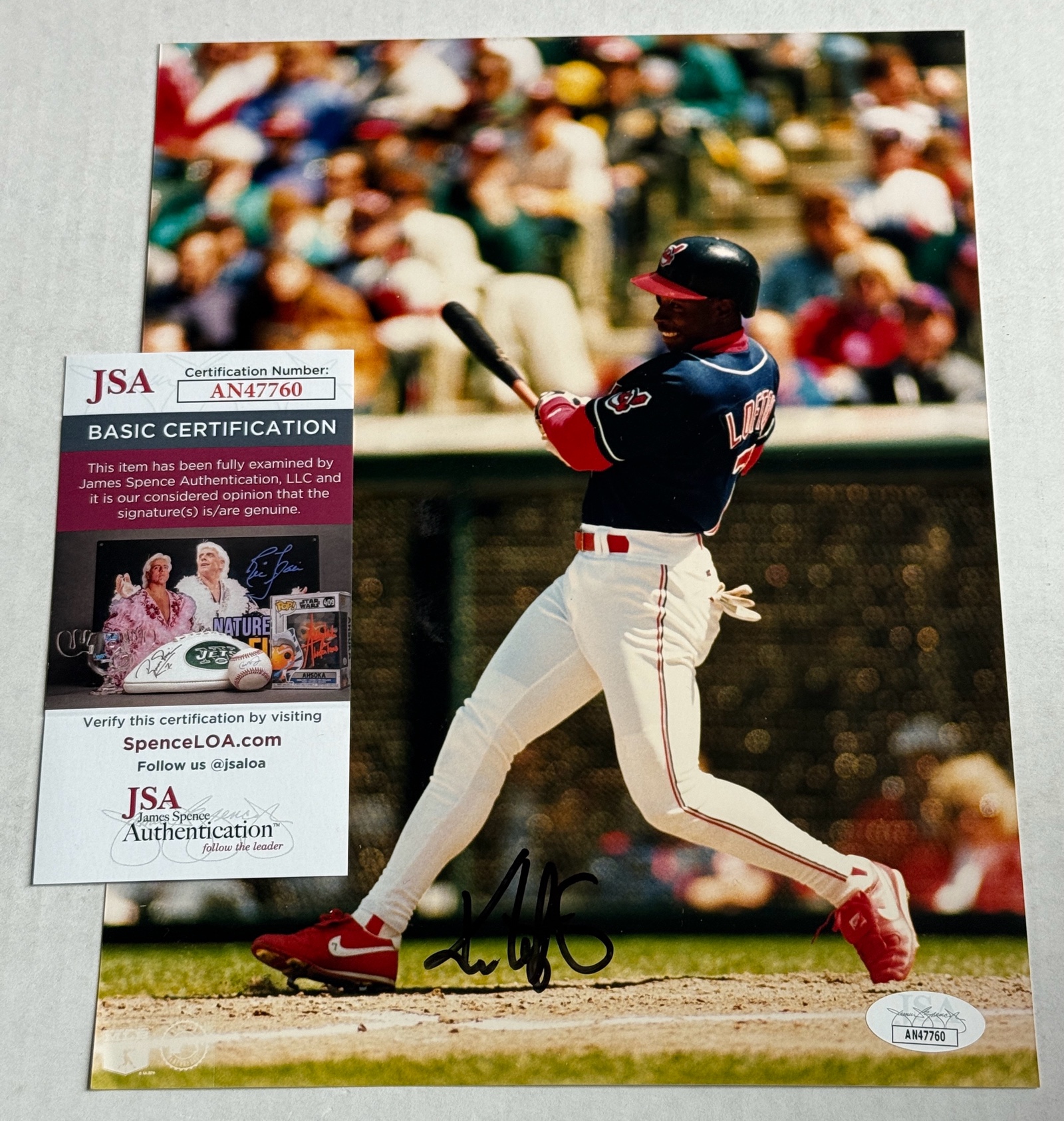 Kenny Lofton Autograph With JSA COA 8x10 Baseball Photo