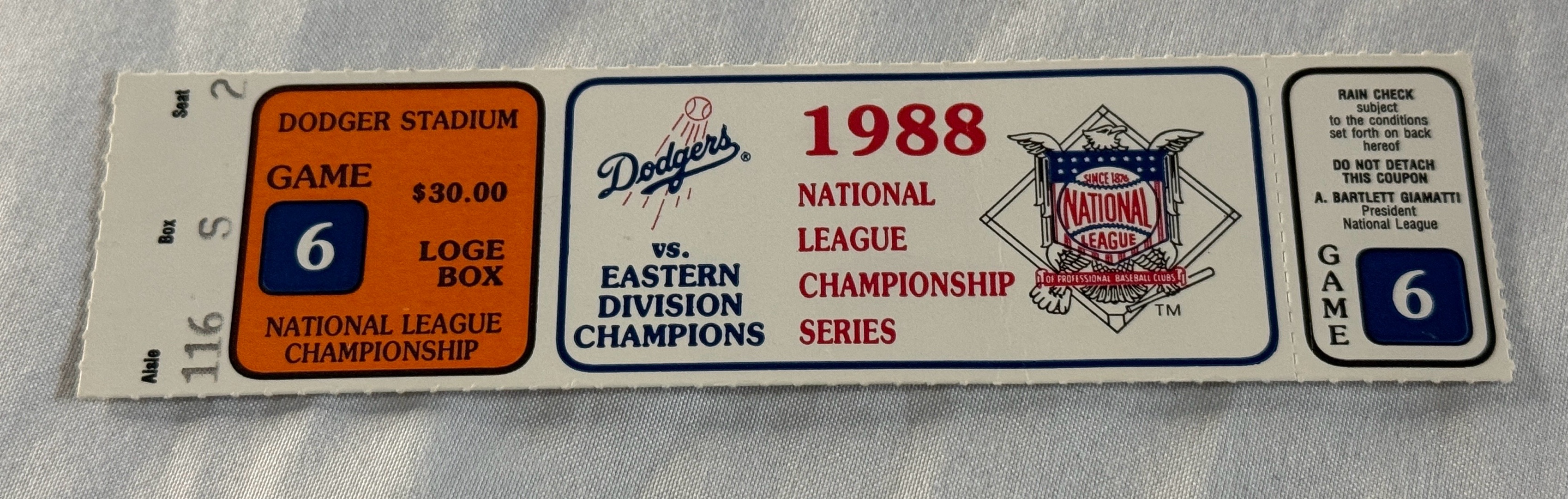 1988 National League Championship Series Ticket - Los Angeles Dodgers  Oakland As