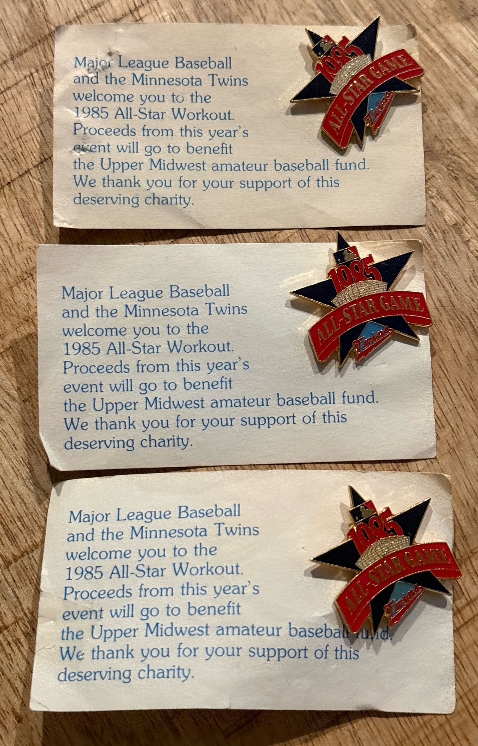 3 1985 MLB Baseball All-Star Game Pins