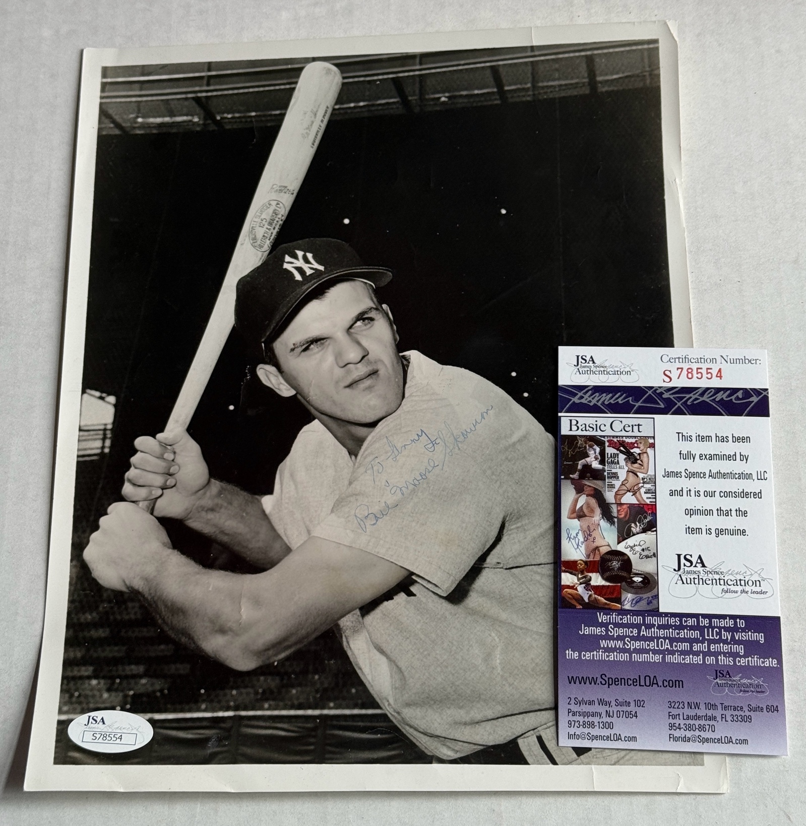 Bill Moose Skowron Autograph With JSA COA Vintage Baseball Photo