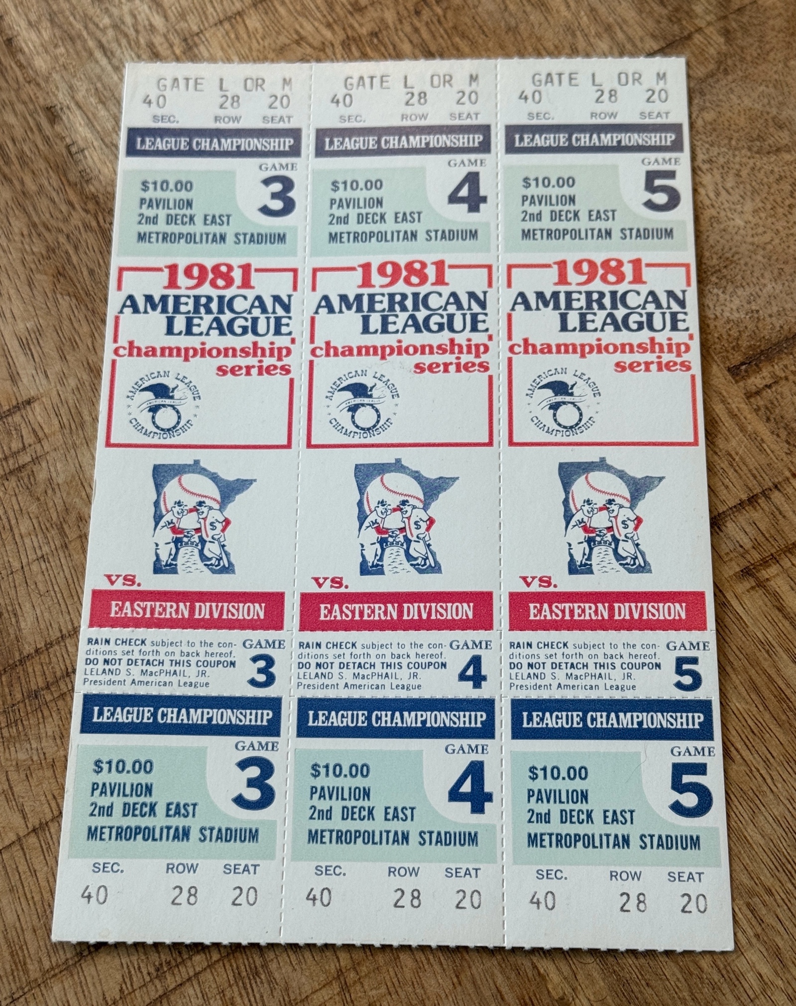 1981 ALCS Phanton Ticket Set - Minnesota Twins Baseball