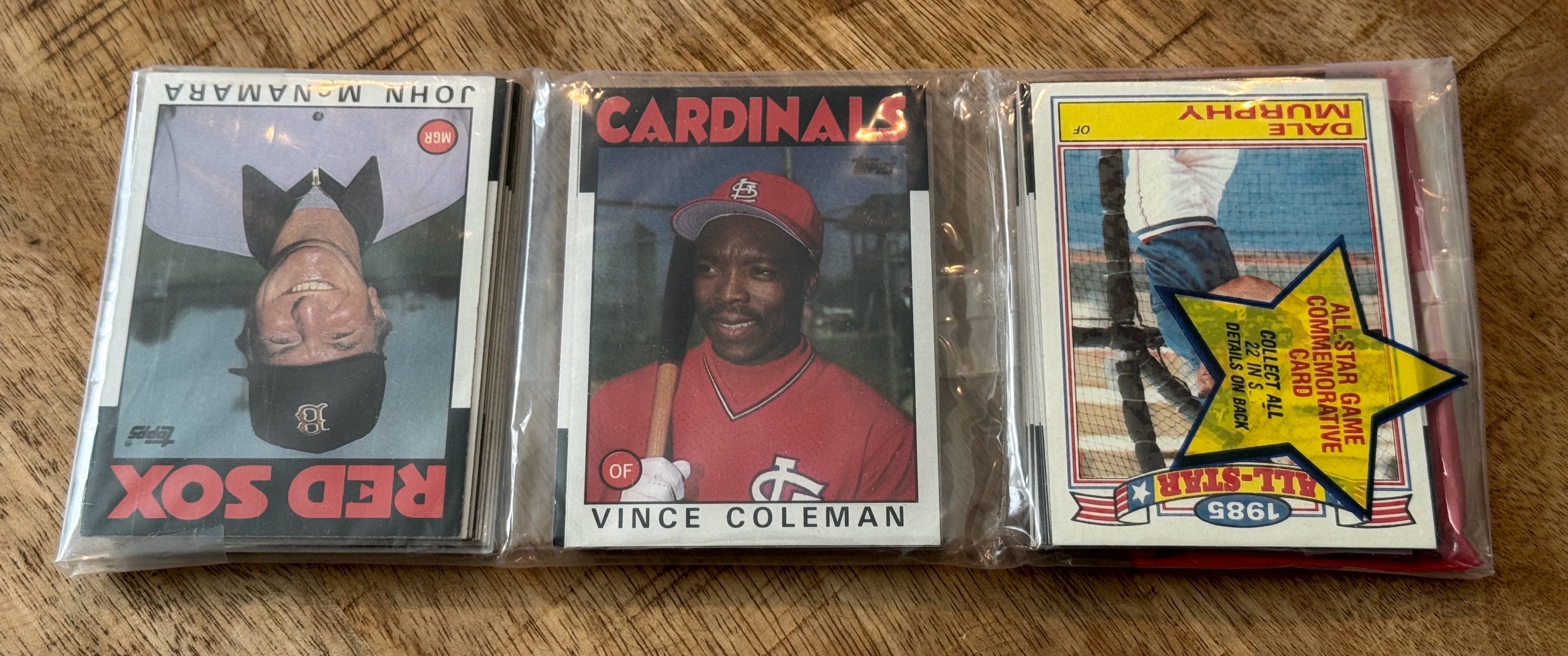 1986 Topps Baseball Rack Pack w Vince Coleman RC on Top