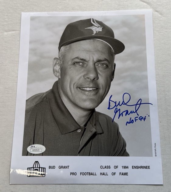 Bud Grant Autographed Minnesota Vikings Hall of Fame Photo With JSA COA