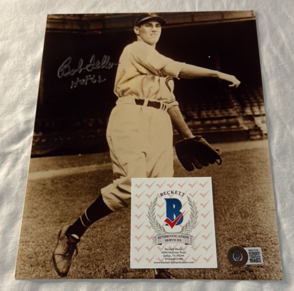 Bob Feller Autographed 8x10 Baseball Photo With Beckett COA