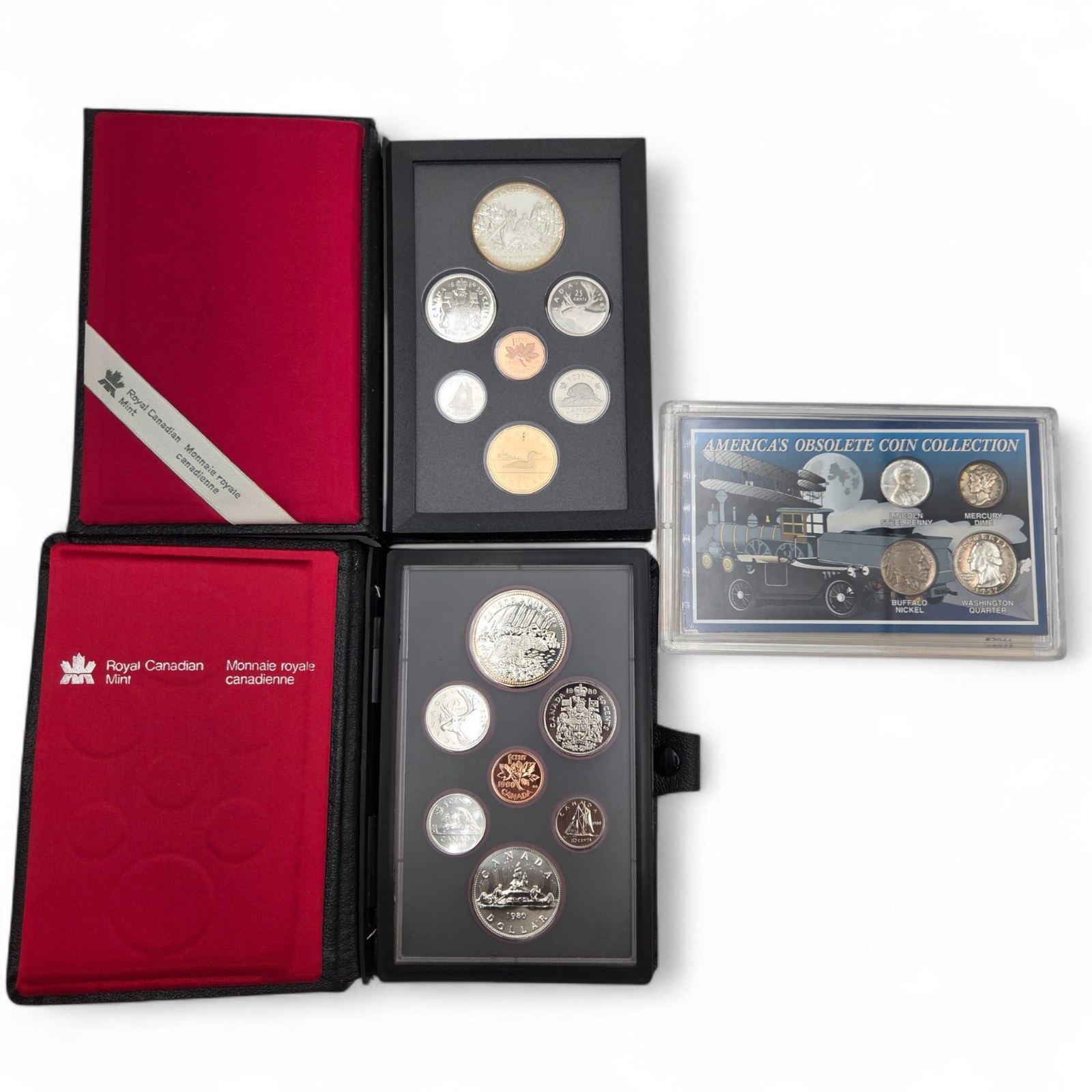 Royal Canadian Mint Coin Set Lot  Americas Obsolete Coin Collection - 1980 & 1989 Canada Sets  Silver QuarterDime