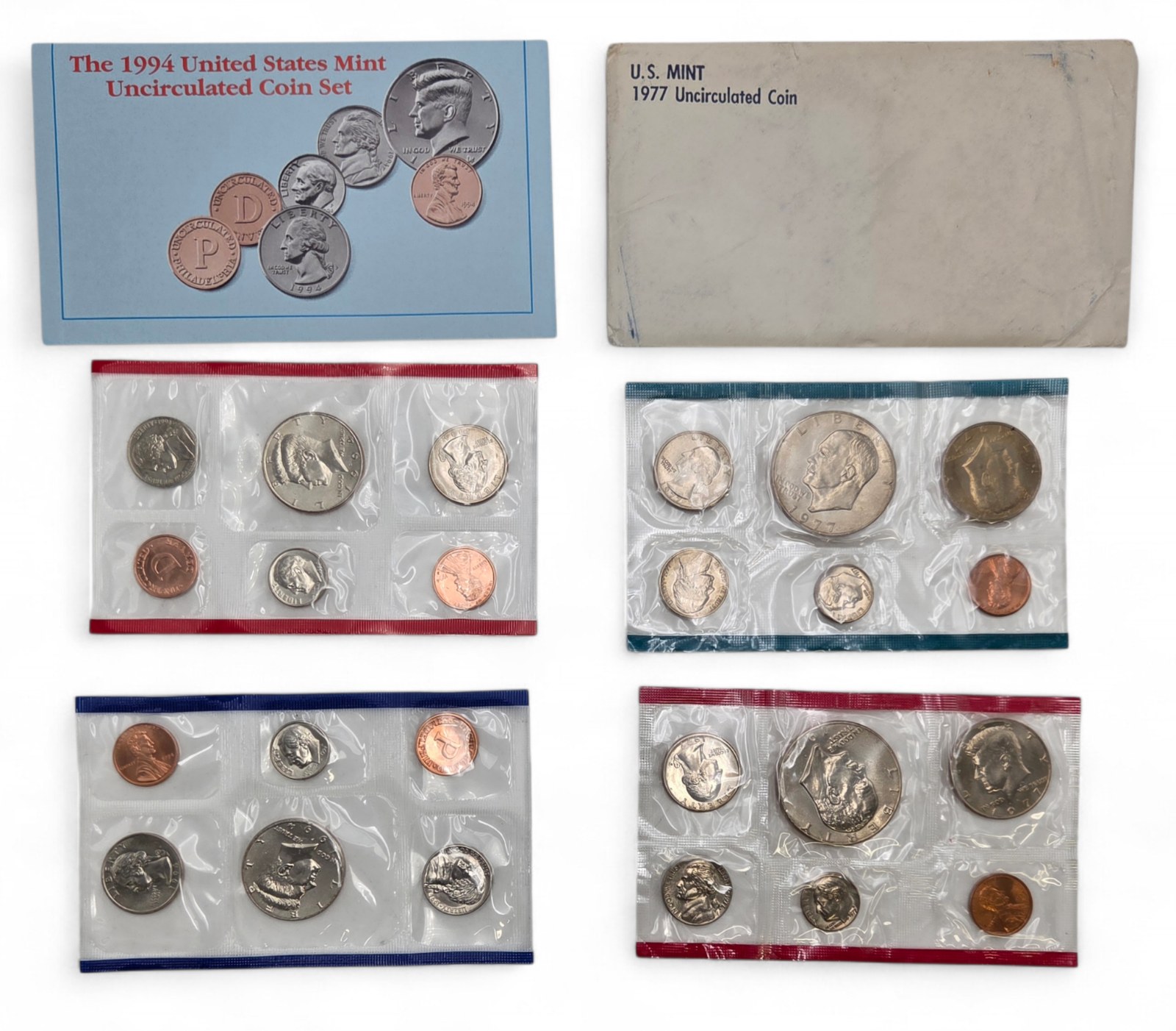 2 U.S. Mint Uncirculated Coin Sets - 1977 & 1994 Original Government Packaging - P D Mint Sets