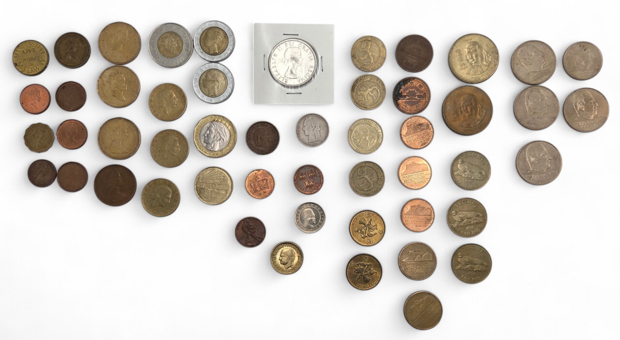 Large World Coin Lot w Canadian Silver 50 Cents in Holder - Foreign Coins, Bimetal, Vintage Estate Mix