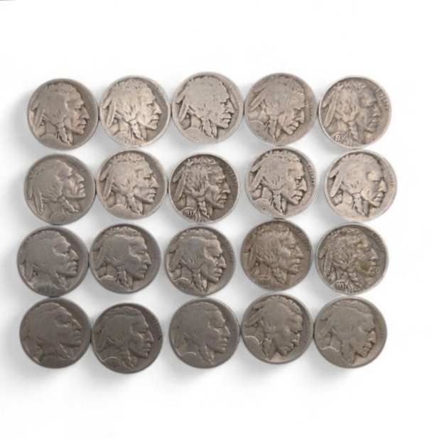 20 Buffalo Nickels - 6 Dated 1935 1936 1937  14 Dateless - Vintage Estate Coin Lot