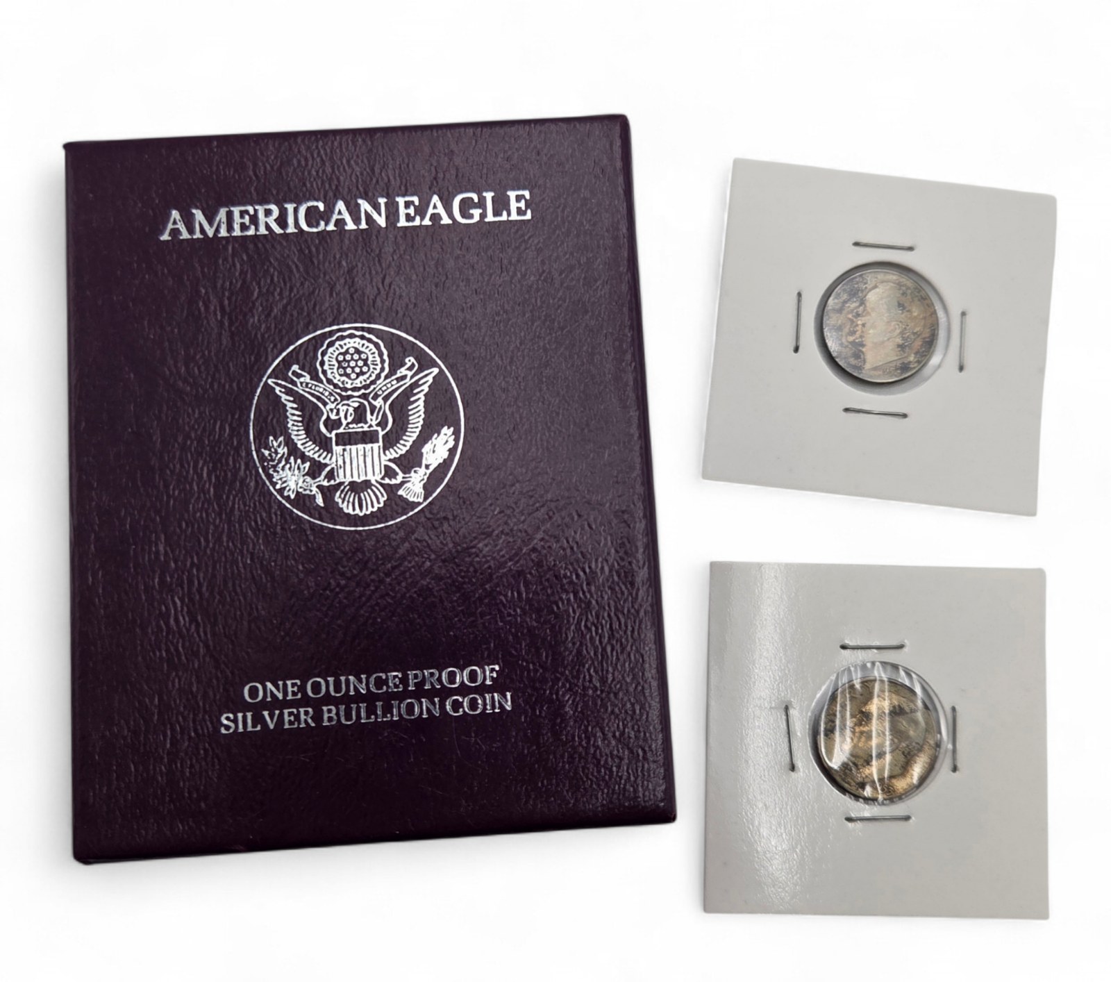 1992-S Proof Silver American Eagle w Box & COA  2 Silver Roosevelt Dimes - Over 1.14 Troy Oz Silver
