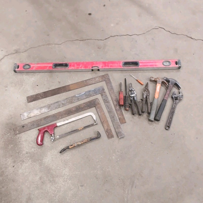 Level, Squares, Hacksaw, Screw Drivers, Hammers
