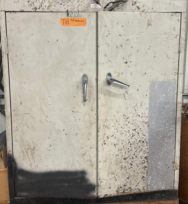 Gray metal cabinet wcontents