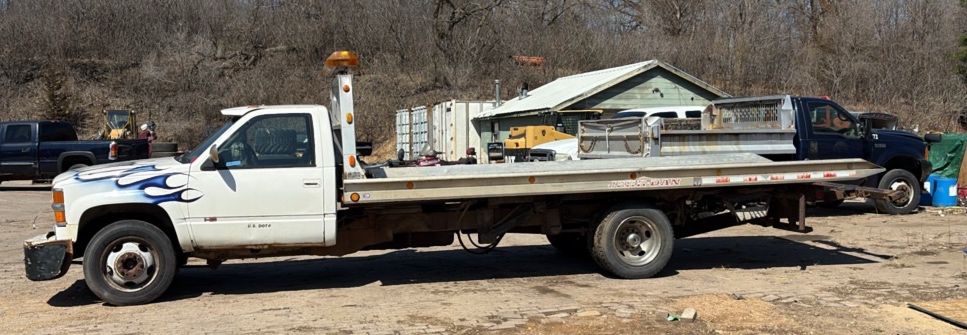 1992 Chevy flat bed truck with car hauler trailer