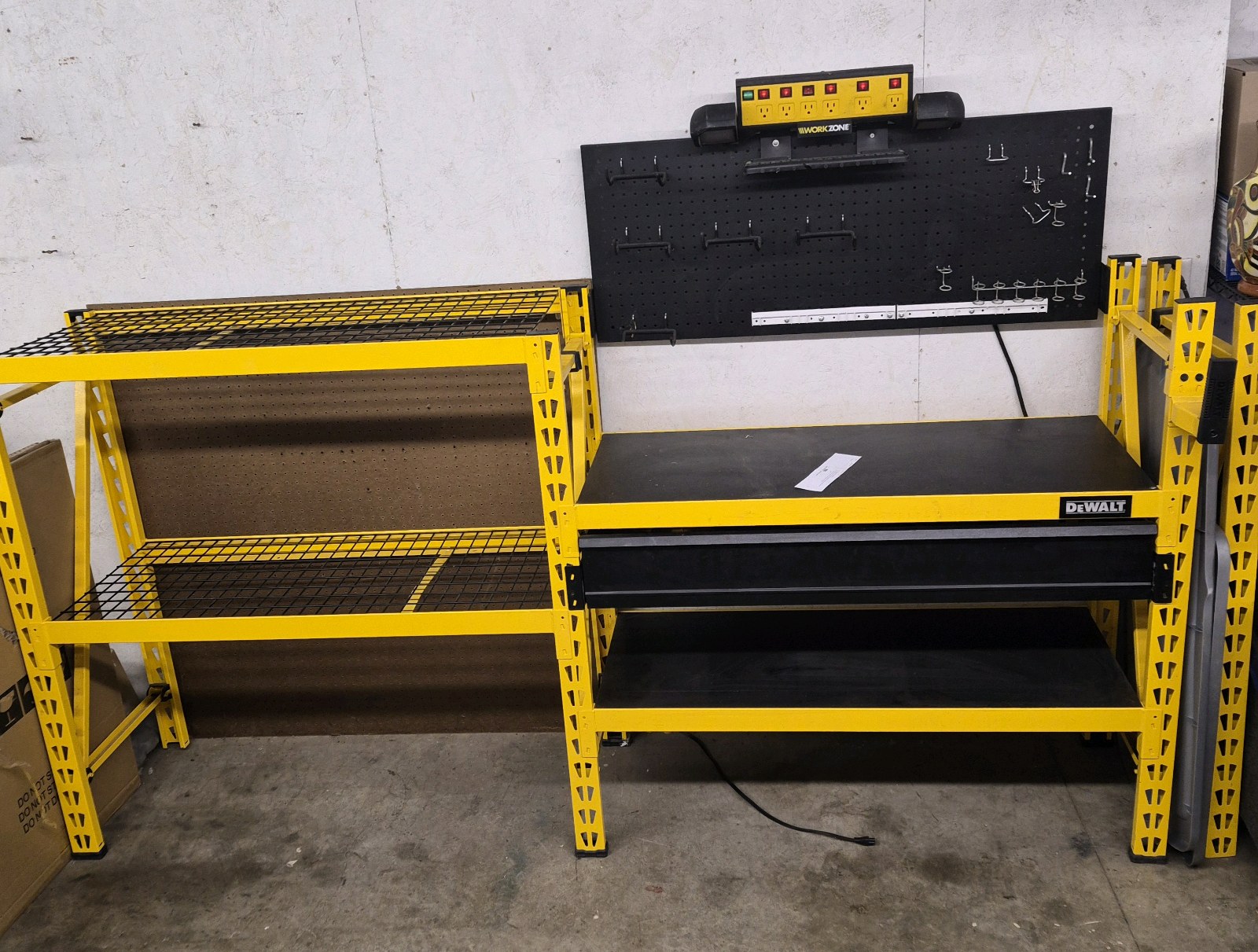DeWalt Work Bench Pegboard Power Strip Storage Shelving Garage Workshop Station