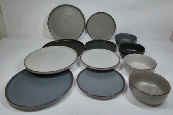 Famiware Dinnerware Set Plates Bowls Gray Modern Dish Set