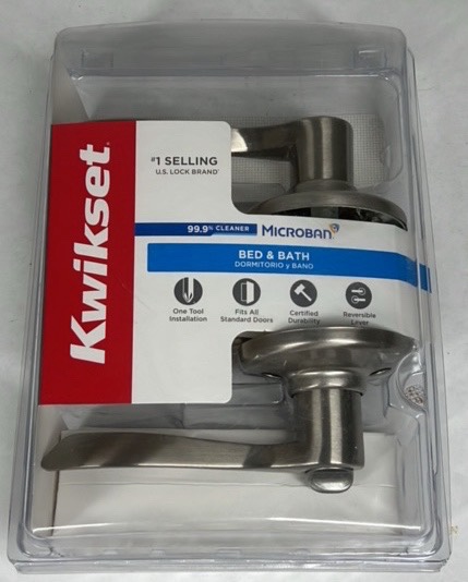 Kwikset Bed & Bath Door Lever Handle Satin Nickel Microban Reversible