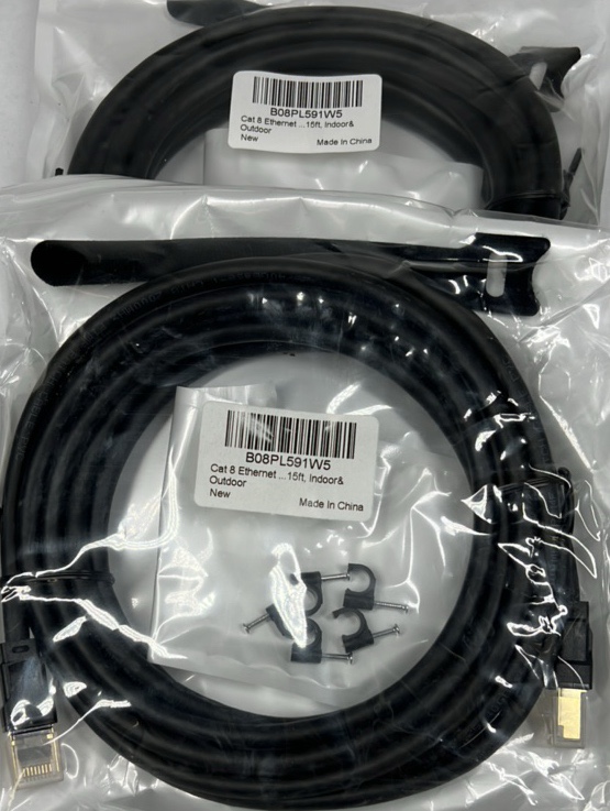 Lot of 2 Cat 8 Ethernet Cables 15ft Indoor Outdoor Network LAN Cords