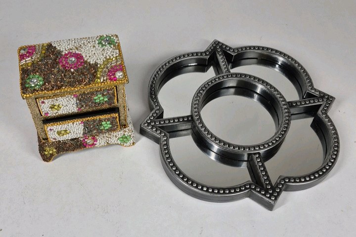 Jewelry Box Trinket Chest and Metal Candle Holder Decorative Set