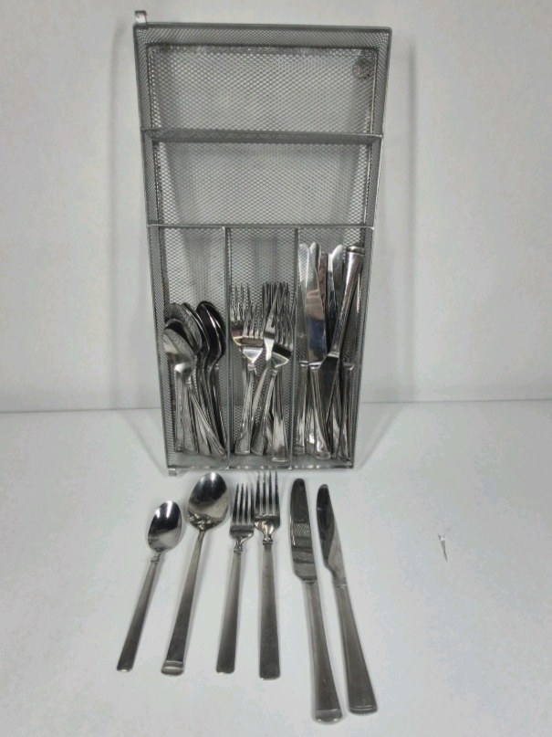 Lot of Stainless Steel Flatware Utensils Forks Spoons Knives Drawer Organizer