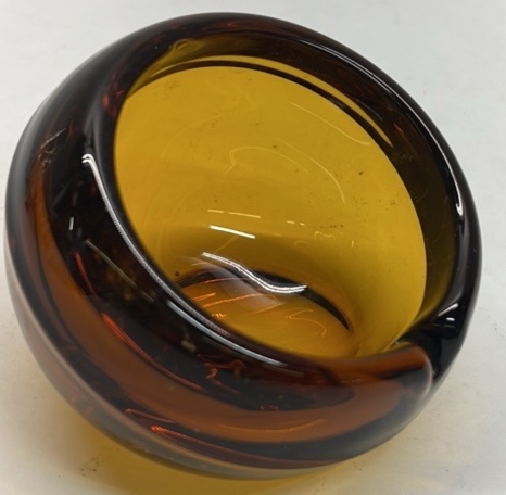 Vintage Amber Glass Ashtray Round Heavy Retro Design