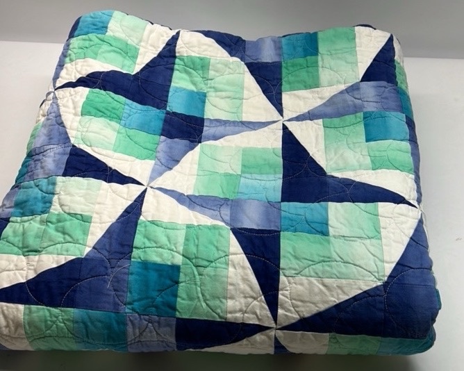 Patchwork Quilt Blue Green Star Pattern Geometric Blanket Throw