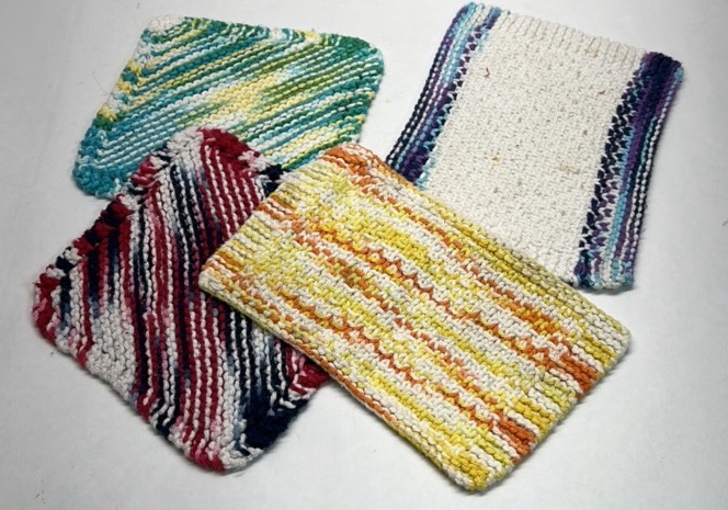 Handmade Knit Dishcloths Lot of 4 Multicolor Cotton Washcloth Kitchen Cloth Set