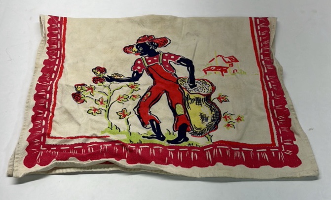 Vintage Black Americana Kitchen Towel Folk Art Red Figure Cotton Cloth