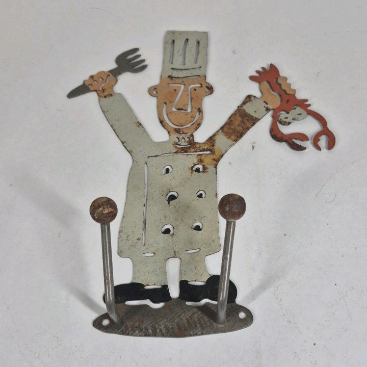 Vintage Metal Chef Wall Hook Rack Kitchen Utensil Holder Retro Decor