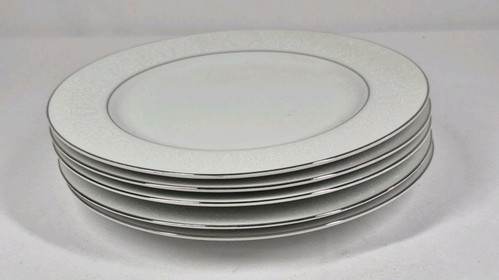 White Porcelain Dinner Plates Platinum Rim Classic Tableware Set