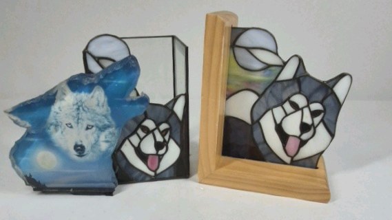 Stained Glass Wolf Art Panel Lot of Decor Suncatcher Frame