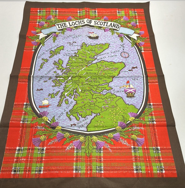 The Lochs of Scotland Tartan Map Cloth Scottish Highlands Loch Map Print Textile