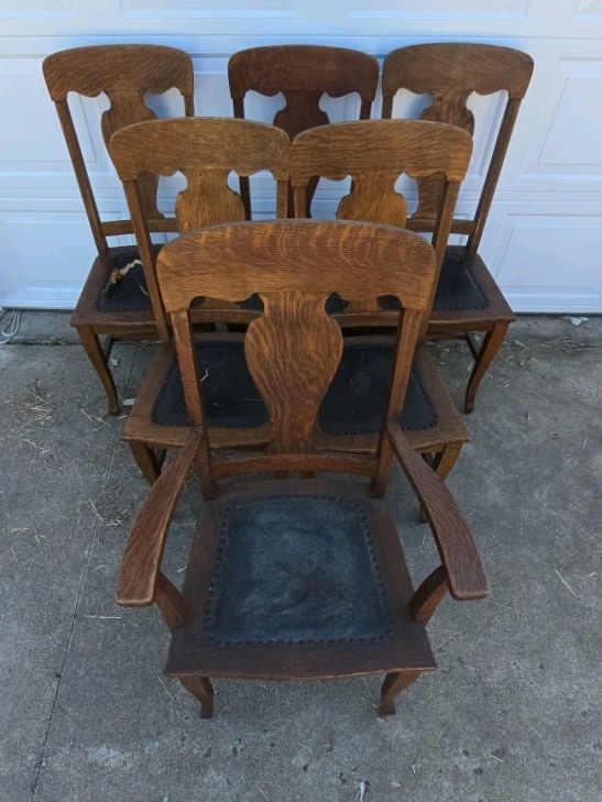 Grand Rapids Chair Co Antique Oak Dining Chairs Set Pressed Back Armchair Michigan