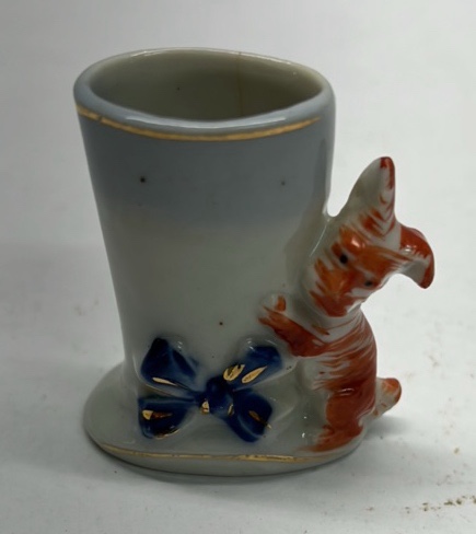 Vintage Ceramic Dog Toothpick Holder Figural Puppy Floral Small Tabletop Holder