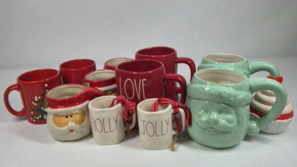 Christmas Holiday Mug Assortment Rae Dunn Jolly Holly Santa Face Red Green Ceramic Cups