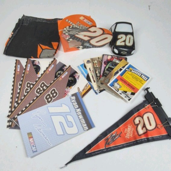 NASCAR Memorabilia Lot Tony Stewart #20 Ryan Newman #12 Dale Jr #88 Cards Pennants