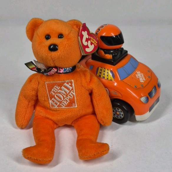 Ty Beanie Baby Home Depot Bear NASCAR Toy Car Orange Racing Collectibles