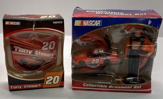 Tony Stewart #20 NASCAR Ornament Set Diecast Car Driver Figure Helmet Trevco