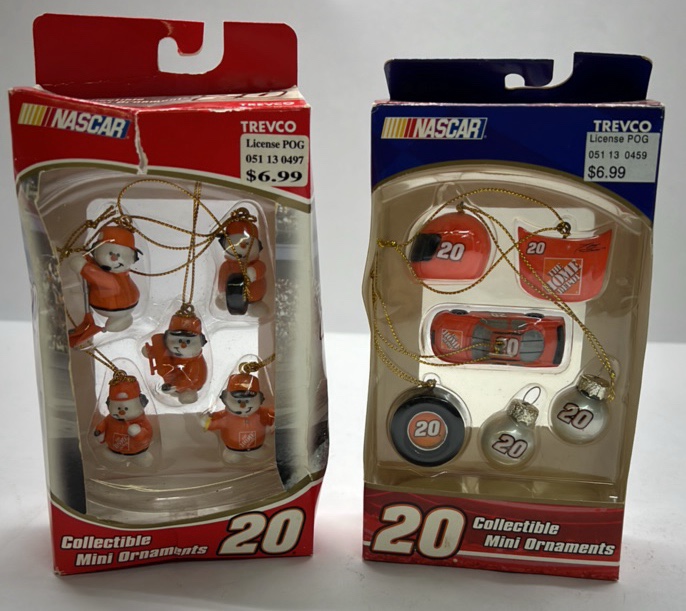 Tony Stewart #20 NASCAR Trevco Mini Ornament Sets Snowmen & Racing Icons