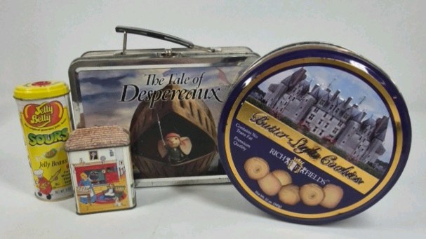 Vintage Style Tin Lot Jelly Belly Despereaux Lunchbox Shortbread Cookie Tins