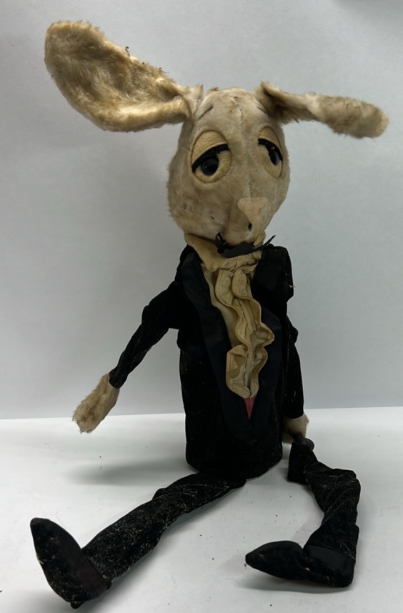 1940s Vintage Rabbit Bottle Cover Doll Cloth Figural Topper Long Ears Suit