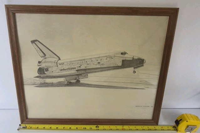 Hand Drawn Space Shuttle Artwork 1982 Signed Georgia Higgins NASA Pencil Art