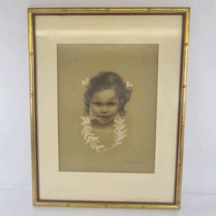 V Von Plesel 1971 Child Portrait Drawing Framed Vintage Signed Artwork